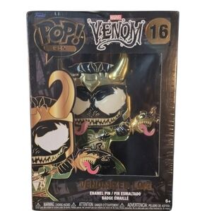 Funko × Marvel POP PIN VENOMIZED LOKI Enamel Pin with Gold, Green & Black.